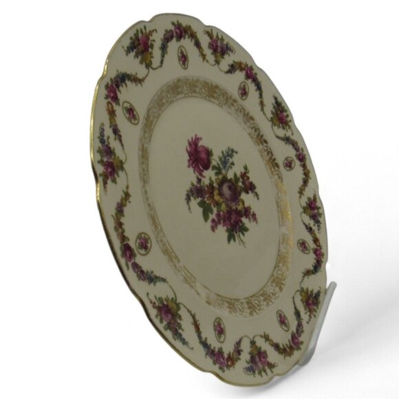 SCHUMANN BAVARIA V 101 Floral Design Round Plate with Gold Trim 11" Germany Vint - Picture 2 of 10